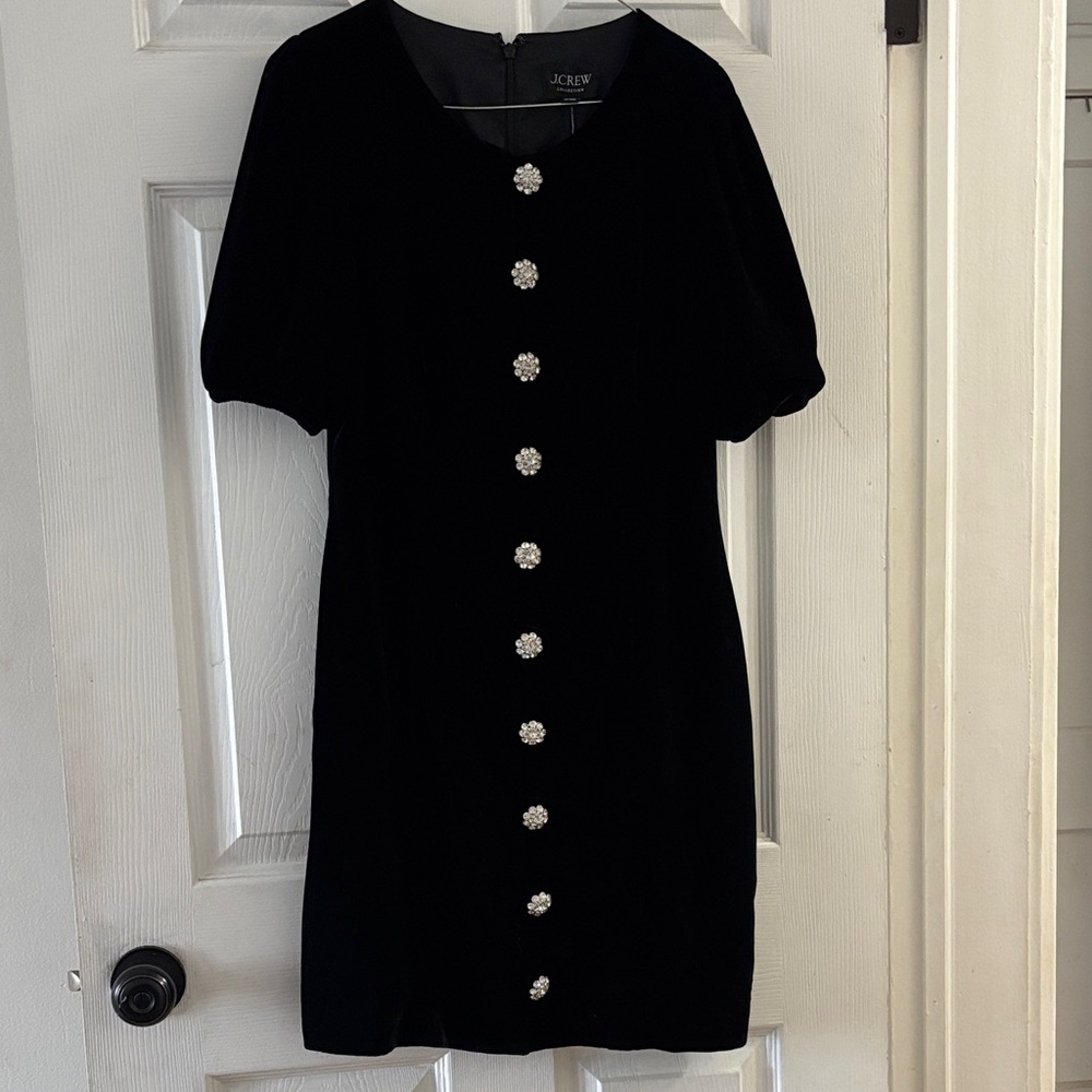 J. Crew Elegant Black Dress with crystal gem Buttons